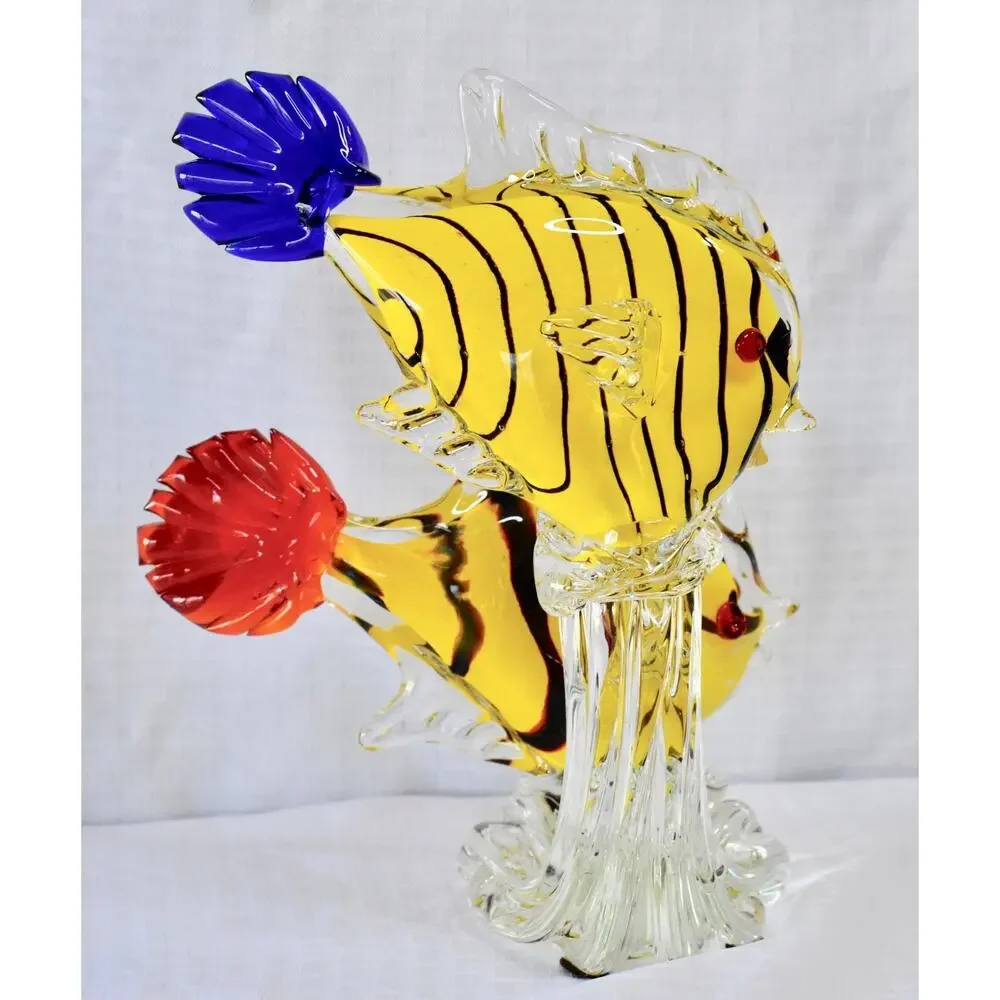 Sommerso Italian Murano Hand Blown Studio Art Glass Double Fish Sculpture